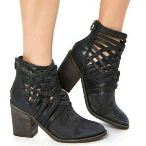 FREE PEOPLE CARRERA BLACK SLATE WOVEN LEATHER WESTERN BOOTS SZ 38(US 7.5) NIB